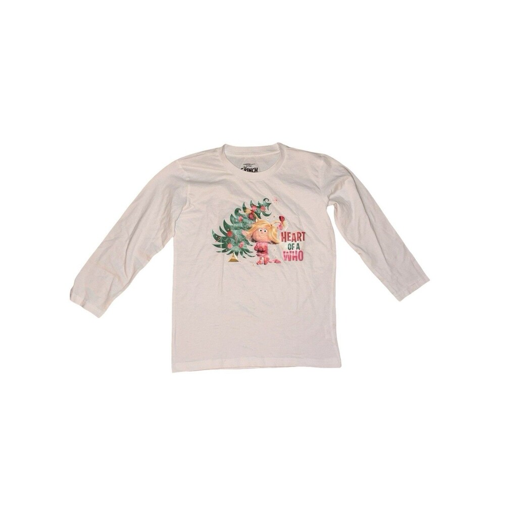 Heart Of A Who Christmas Long Sleeve Shirt Girls Medium Dr. Seuss Grinch White L